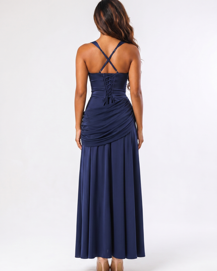 Navy serena square neck maxi dress back view