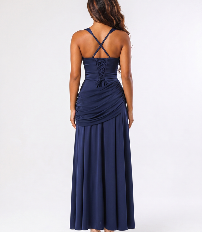 Navy serena square neck maxi dress back view
