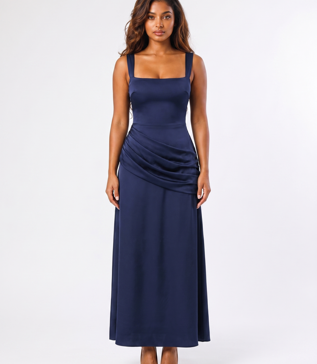 Navy serena square neck maxi dress front view