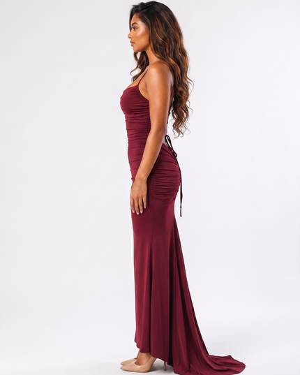 Cherry Lacquer vanessa ruffled maxi dress side view