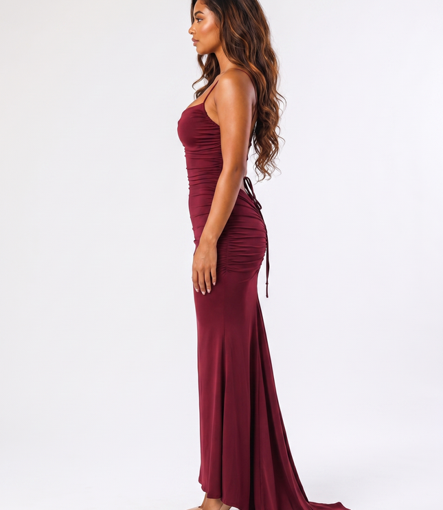 Cherry Lacquer vanessa ruffled maxi dress side view