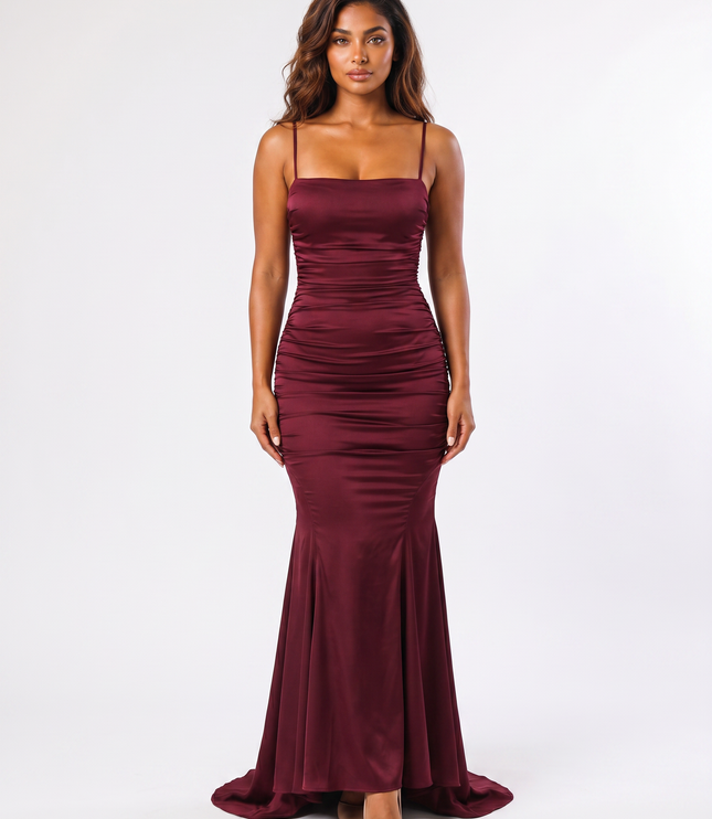 Cherry Lacquer vanessa ruffled maxi dress front view