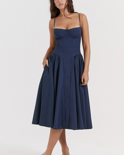 Women Sweetheart Neck Midi Dress with Side Pockets Midi Dress - product image 1