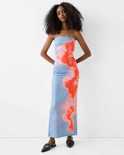 Women Strapless Printed Side Slit Maxi Dress - product image 1