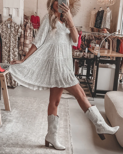 Women Sequin Tiered Round Neck Mini Dress - product image 9