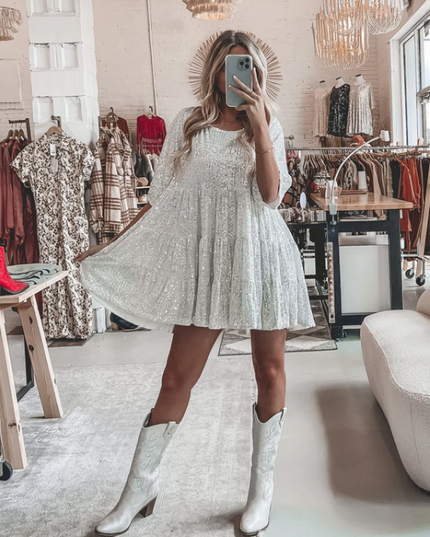 Women Sequin Tiered Round Neck Mini Dress - product image 8
