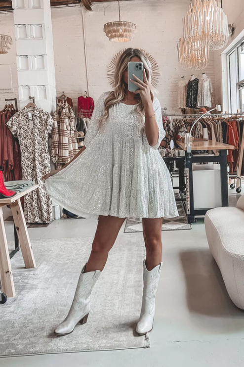Women Sequin Tiered Round Neck Mini Dress - product image 8