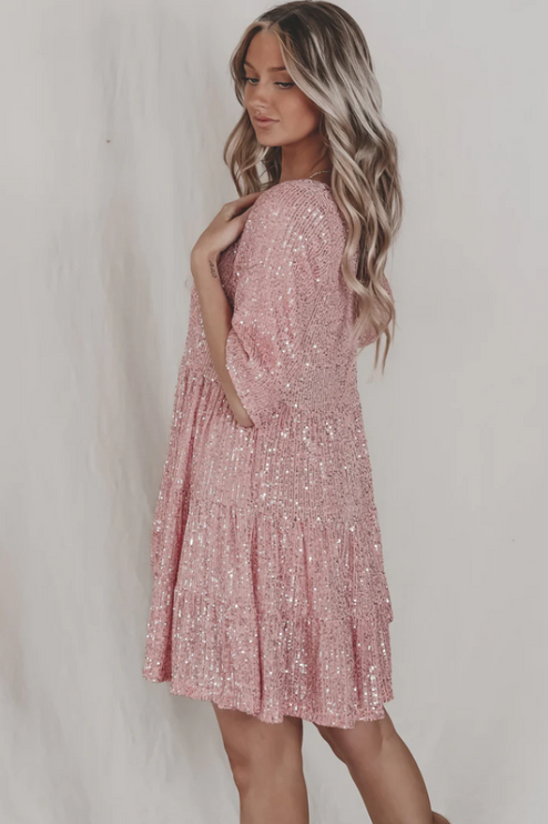 Women Sequin Tiered Round Neck Mini Dress - product image 12
