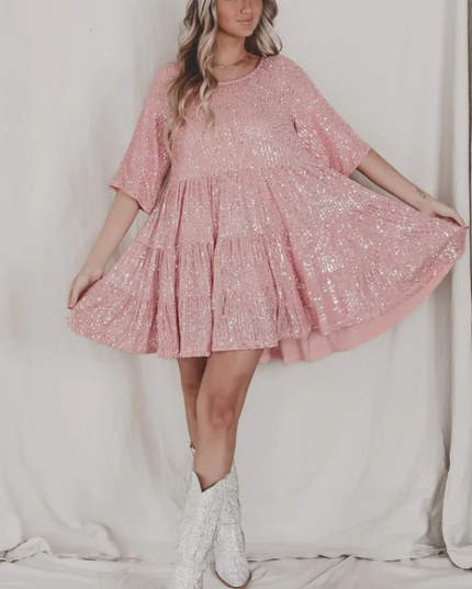 Women Sequin Tiered Round Neck Mini Dress - product image 14