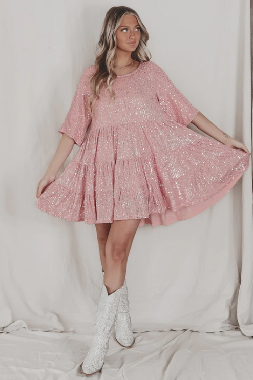 Women Sequin Tiered Round Neck Mini Dress - product image 14