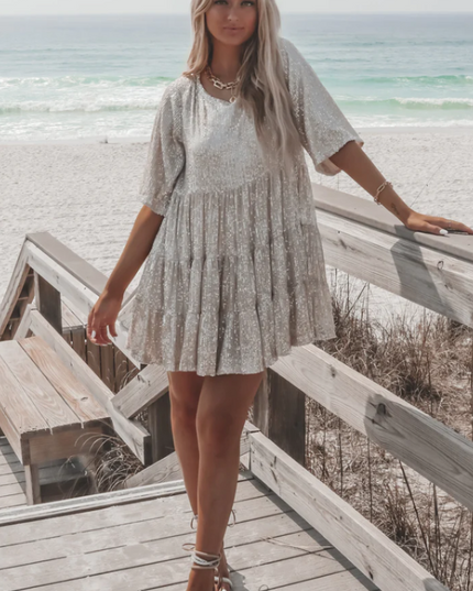 Women Sequin Tiered Round Neck Mini Dress - product image 4