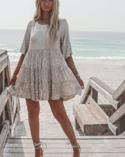 Women Sequin Tiered Round Neck Mini Dress - product image 5