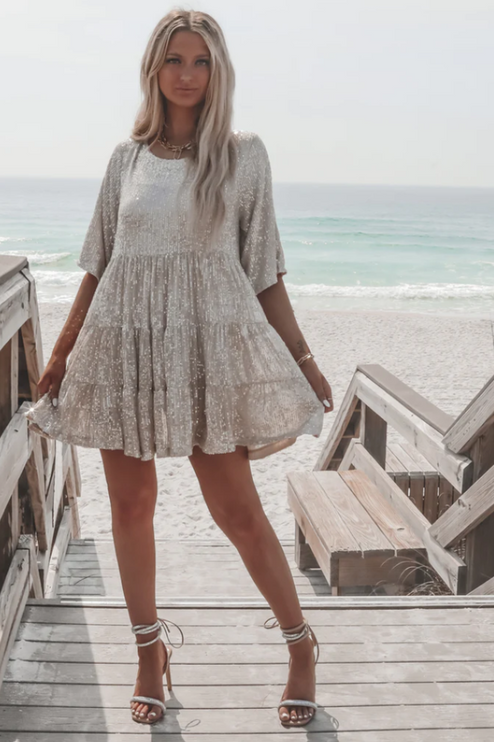 Women Sequin Tiered Round Neck Mini Dress - product image 5