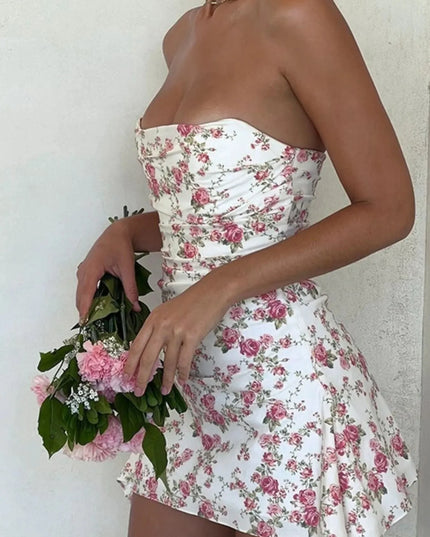 Women Floral Strapless Ruched Mini Dress - product image 6