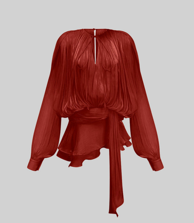 Women Long Sleeve Tie Waist Ruffled Mini Dress - product image 5