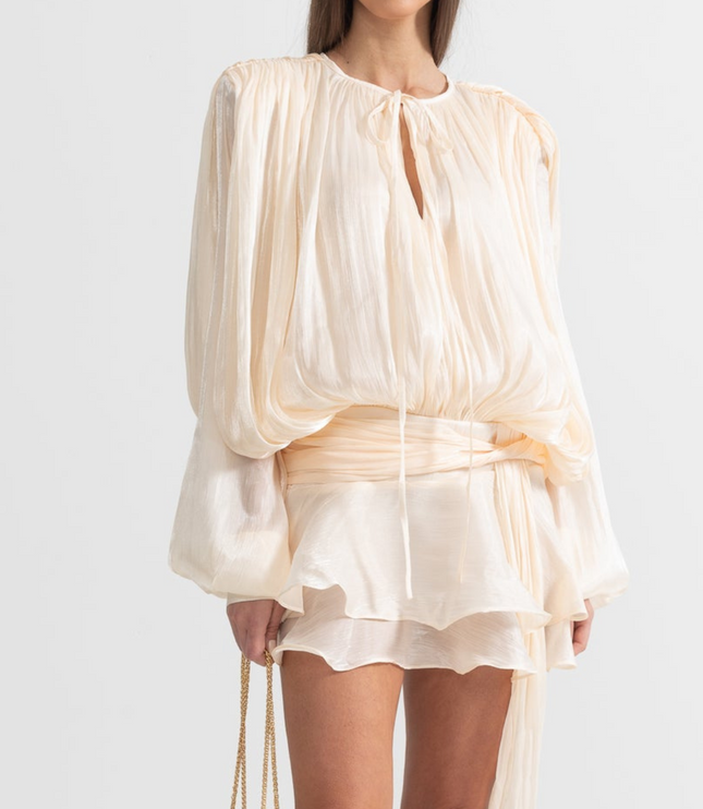 Women Long Sleeve Tie Waist Ruffled Mini Dress - product image 1