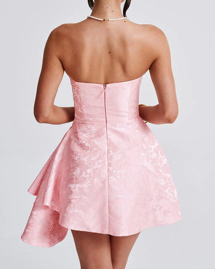 Women Strapless Printed Ruffled Wedding Guest Mini Dress - product image 3